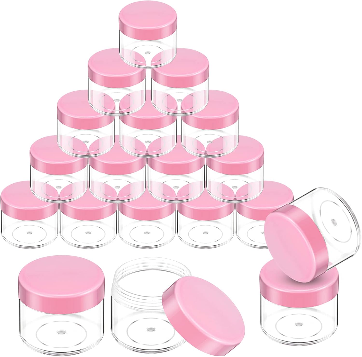 Hicarer 20 piece round plastic cosmetic jar set front view
