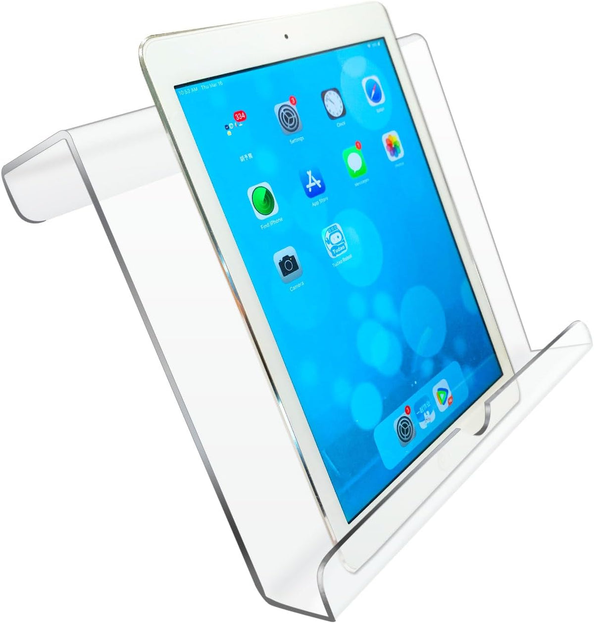 Qsxou treadmill tablet holder clear acrylic stand front view on a gym console