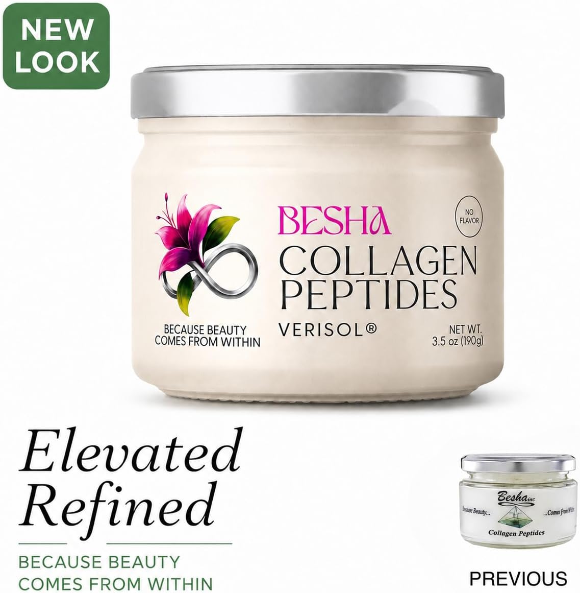 Besha German formulated collagen powder scoop and texture view