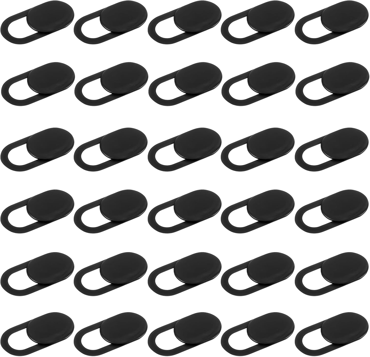 LIQWEI webcam cover thirty pieces pack front view showing sleek black sliding privacy blockers.