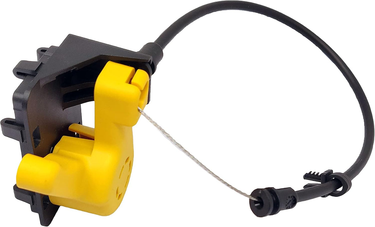 Automotive engine hood release cable assembly components close up