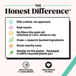 Pet Honesty dental treats label showing oral care benefits