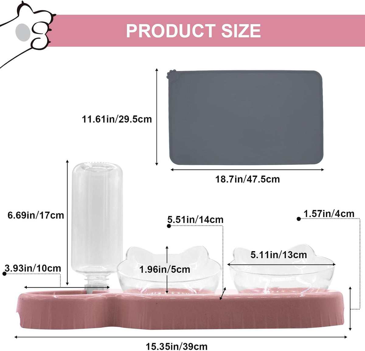 Qinkoudih pet water and food bowl set angled view