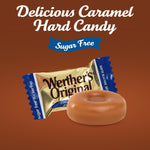 Hand holding a piece of Werther's sugar free caramel candy