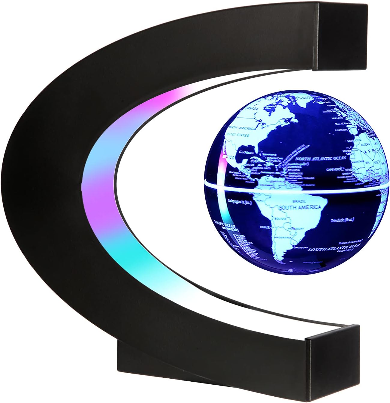 Gresus magnetic levitation floating world map globe front view on desk