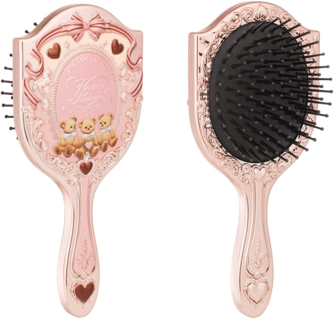 Flower Knows 9th Anniversary Paddle Brush, Pink Sweetie Bear-Themed Hair Brush with Air Cushion Base & Flexible Bristles, Detangling Brush for Daily Styling, Practical Beauty Gift - Image 1