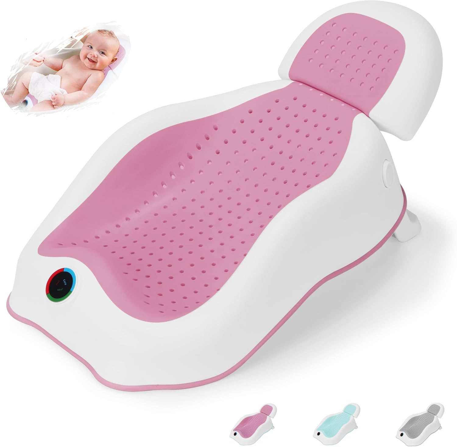 Wddbb baby bath support pink front view for newborn bathing