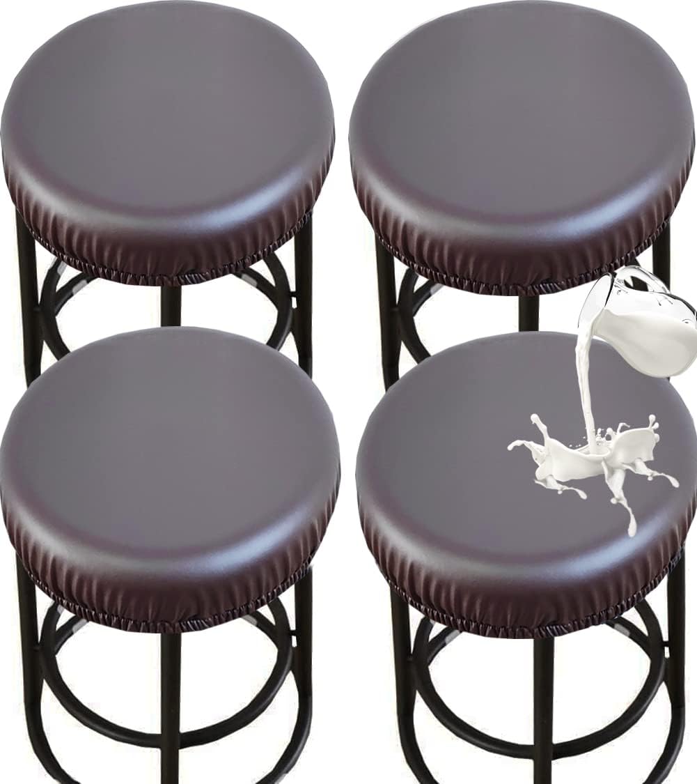 PU Bar Stool Covers - Waterproof, Washable Round Seat Covers with Elastic Bands for 12-17 Inch Chairs (4Pcs, Gray) - Image 9