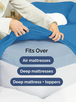 CGK Unlimited deep pocket fitted sheet styled on thick mattress