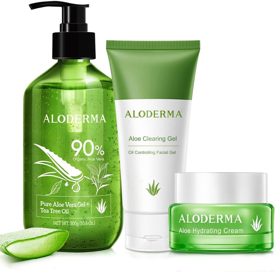 Aloderma Oil Controlling Set front view of three pieces including aloe clearing gel for acne-prone skin