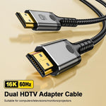 Close-up of the ultra-high speed HDMI cord showing grey nylon braided jacket durability.