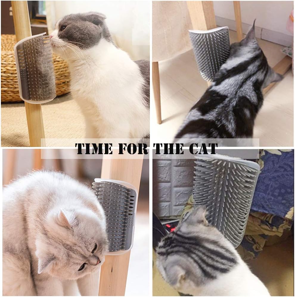 A long-haired kitten interacting with the catnip infused feline self grooming aid.