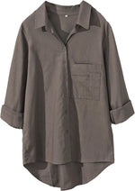 Minibee Women's Long Sleeve Shirts Button Down Blouse Cotton Tunic High Low Tops - Image 10