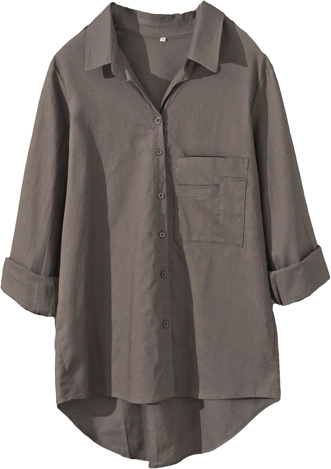 Minibee Women's Long Sleeve Shirts Button Down Blouse Cotton Tunic High Low Tops - Image 10