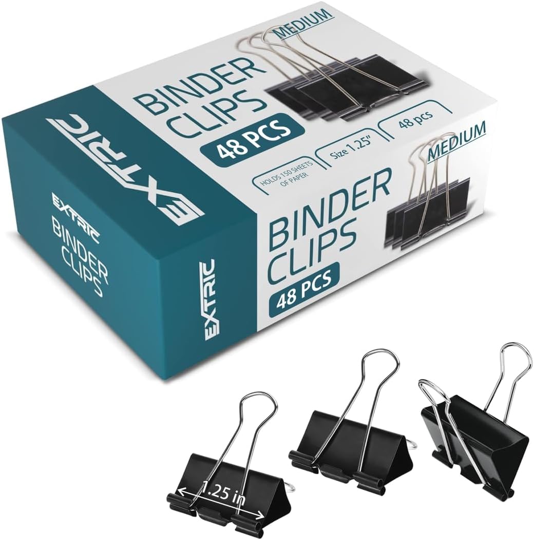 Binder Clips - 48 Small Binder Clips, 0.75 Inch Black Paper Clamps, File Clip for Home, Office and School Supplies - Image 9