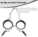 Lightweight Hashimoto dog grooming scissors demonstrating the reversible up and down usage