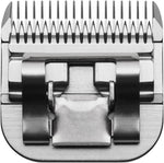 Andis 72615 carbon steel pet clipper blade close up showing deep tooth construction.
