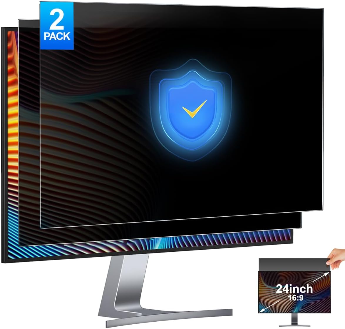 JEAPKA 24 inch monitor privacy screen filter front view on a desktop computer showing clear direct visibility