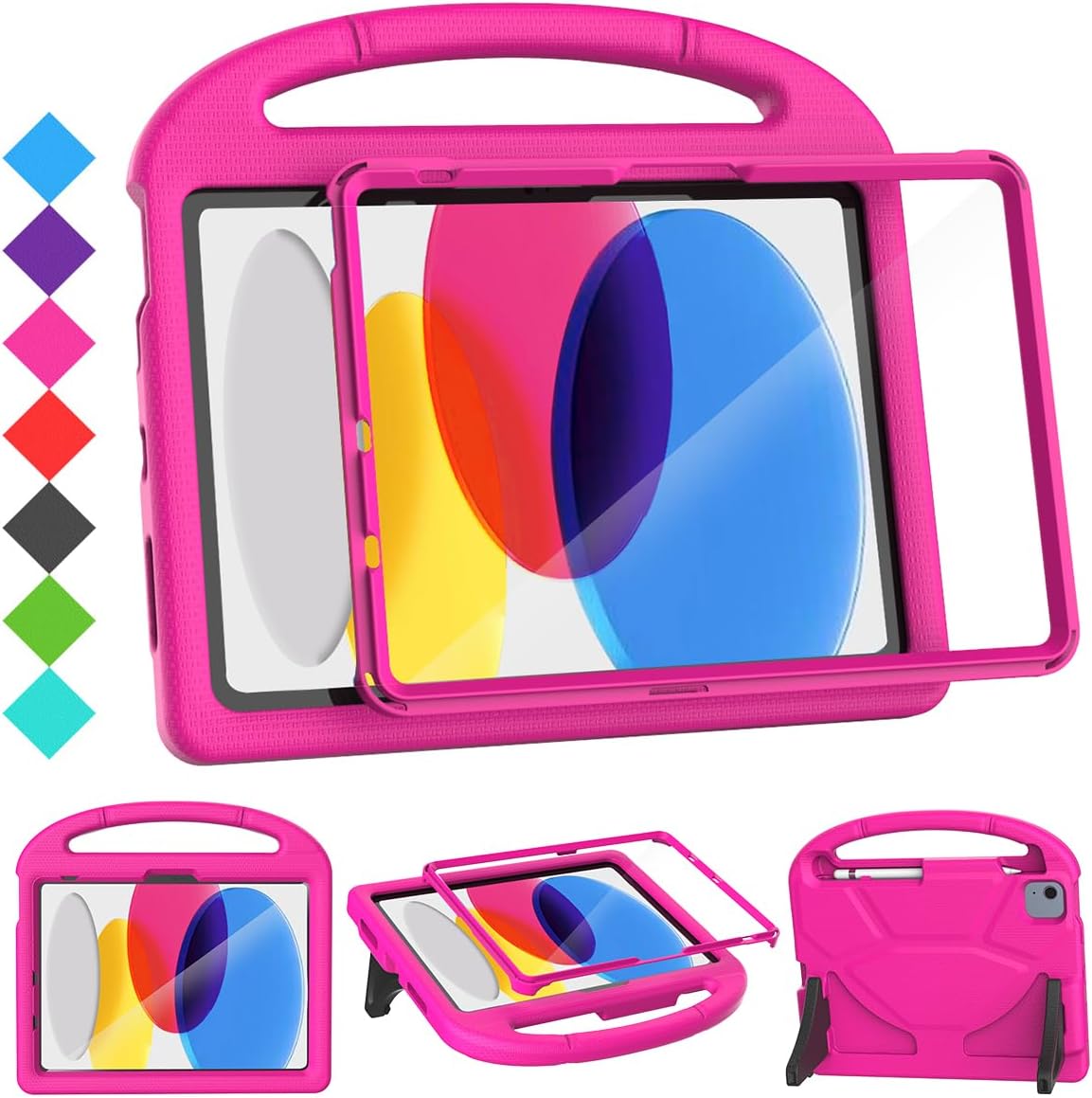Suplik iPad 10th Generation Kids Case front view in pink showing built-in screen protector.