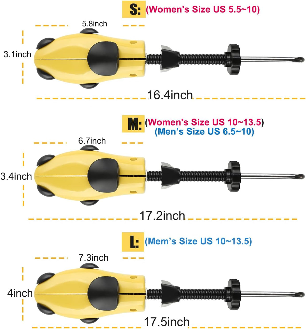 Eachway Pair of Professional 2-Way Premium Shoe Stretcher Tough Plastic Shoe Trees, Adjustable Length & Width Durable Shoe Shaper for Men and Women (Large) - Image 6