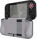 PlayVital ZealProtect Protective Case front view showing ergonomic grey hard shell and classic NES button accents