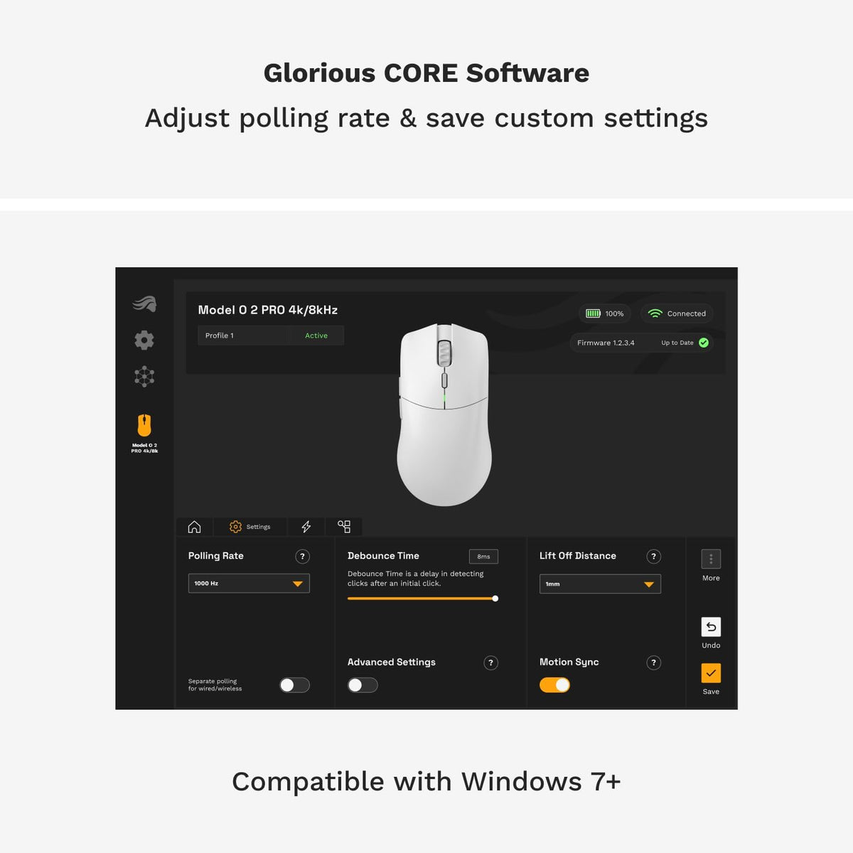 Glorious Gaming Model O 2 PRO 4K/8K White Wireless Gaming Mouse - 2.4GHz Wireless 1ms delay, 4K/8K Polling, 100M clicks, 59g Ultralight, Long Battery Life, 26K DPI BAMF 2.0 Sensor, 6 Buttons - Image 9