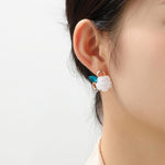 Zaycca White Rose Flower Stud Earrings worn on model