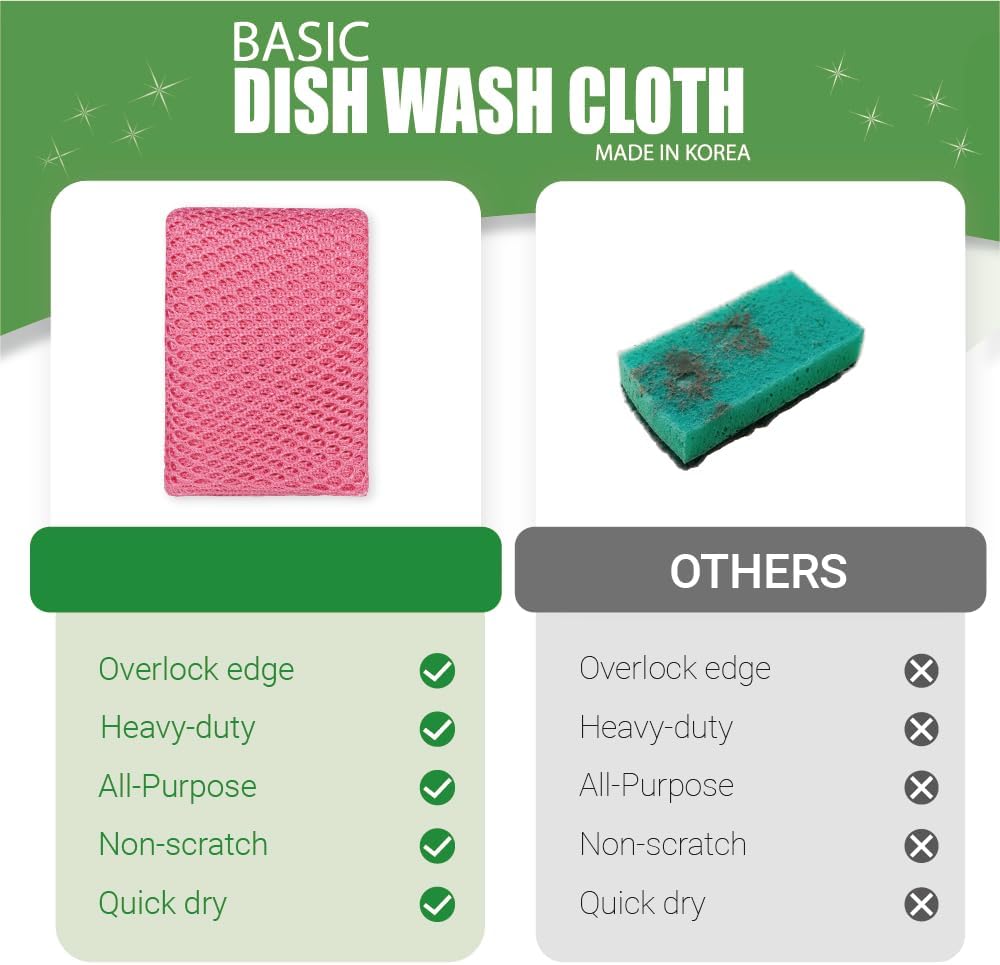 Set of ten pink dishwashing cloths stacked