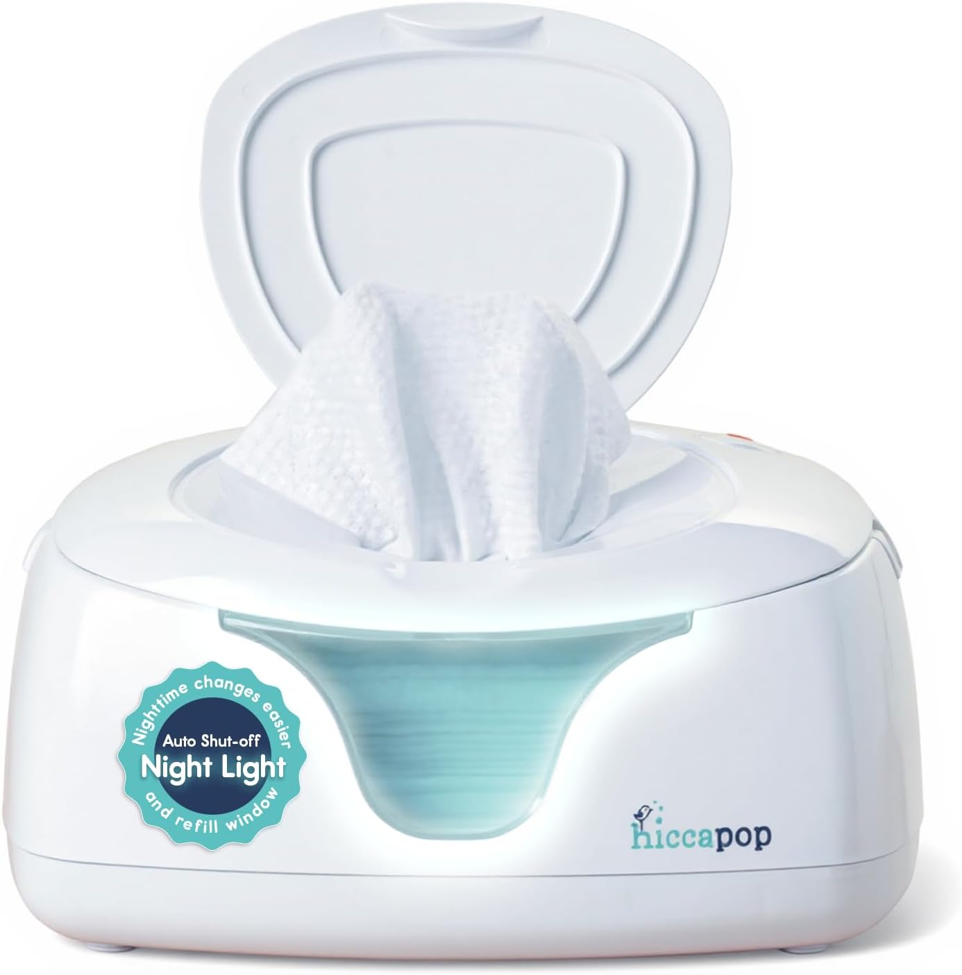 Hiccapop baby wipe warmer and dispenser front view in white