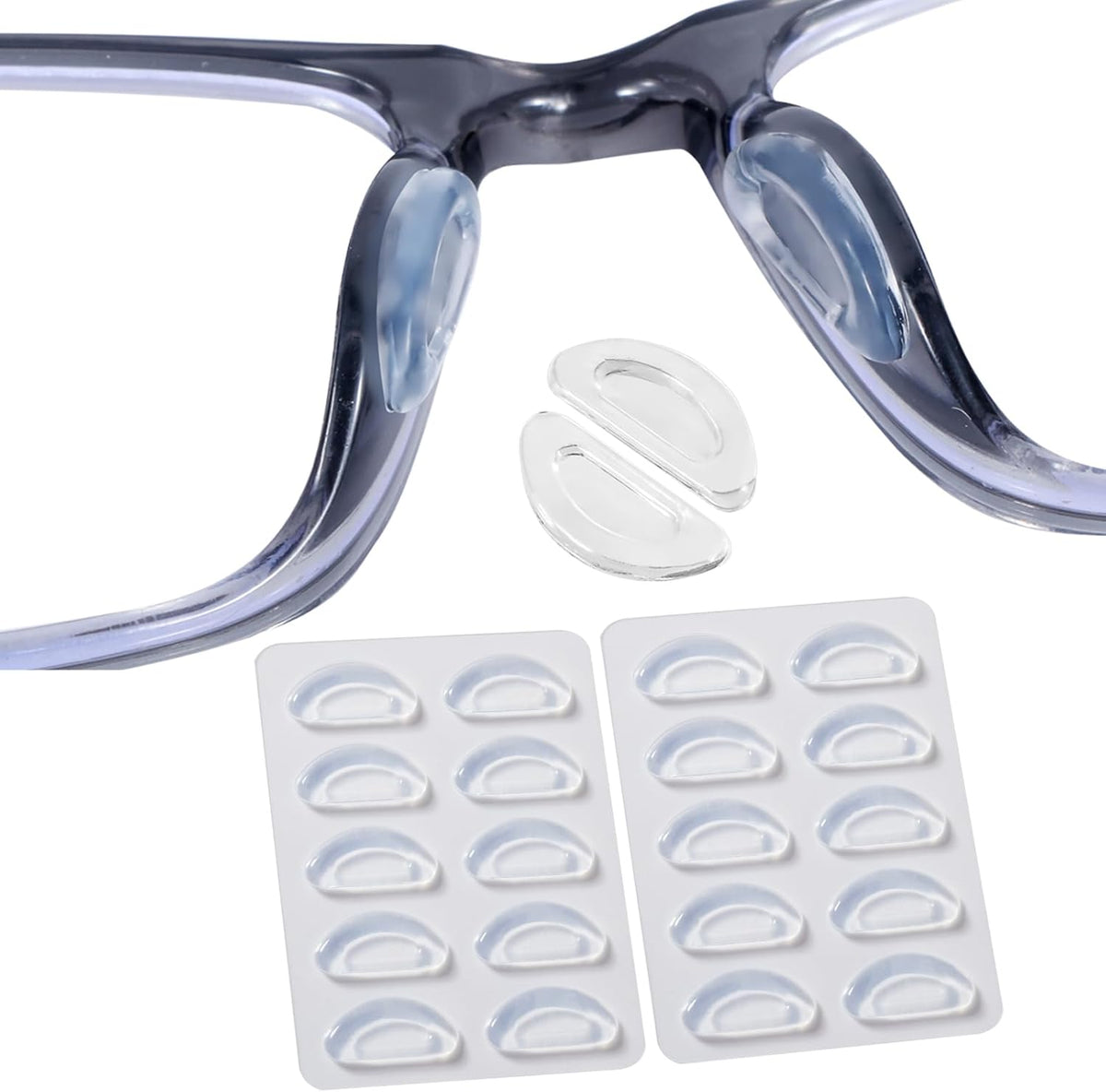 Gdnmpat anti slip eyeglass nose pads ten pack front view showing clear adhesive cushions