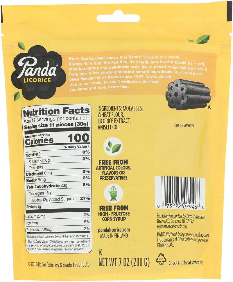 Panda all natural black licorice candy bag showing the four clean ingredients.