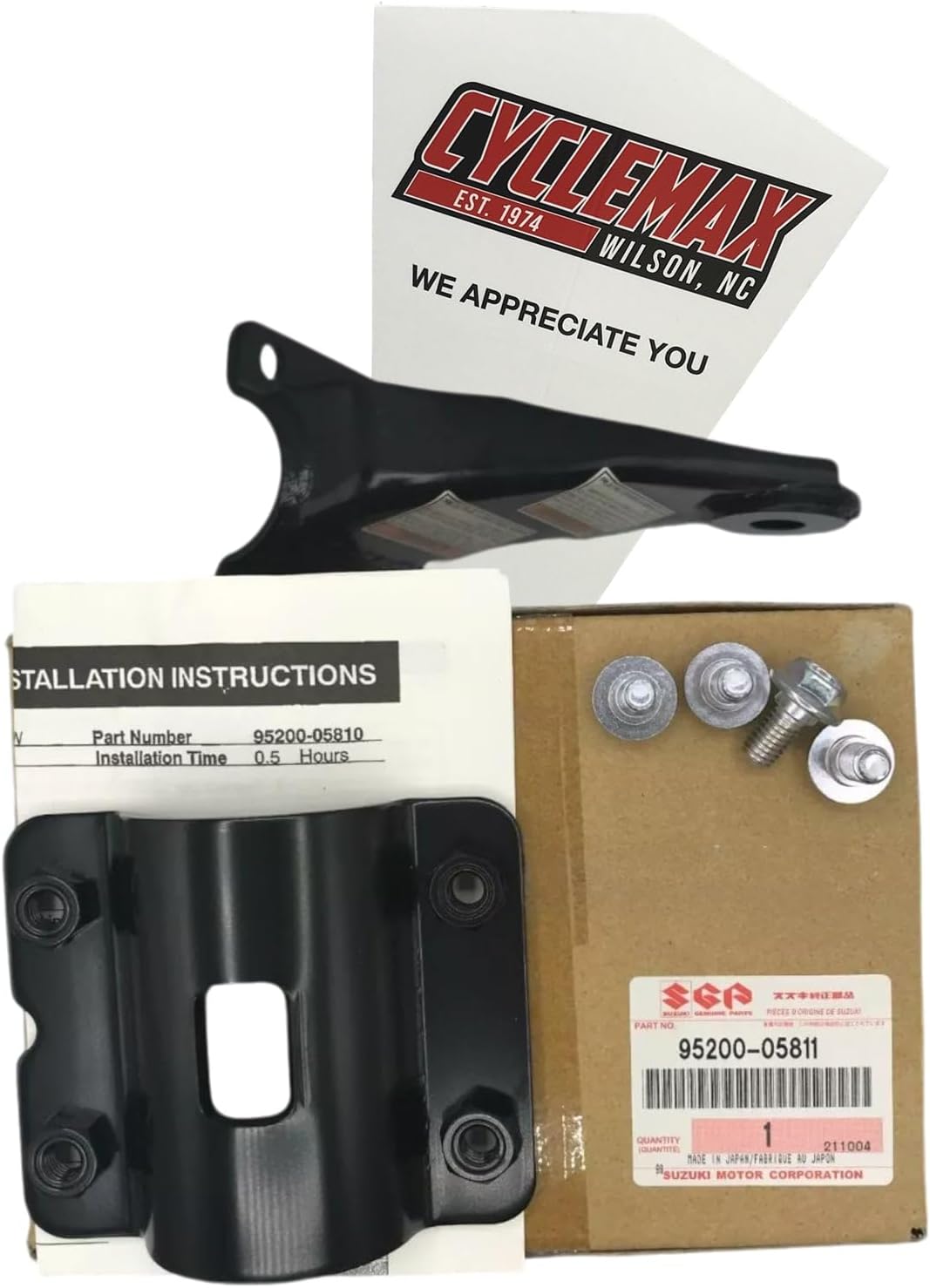 Cyclemax trailer hitch pack front view showing the steel hitch and mounting hardware.
