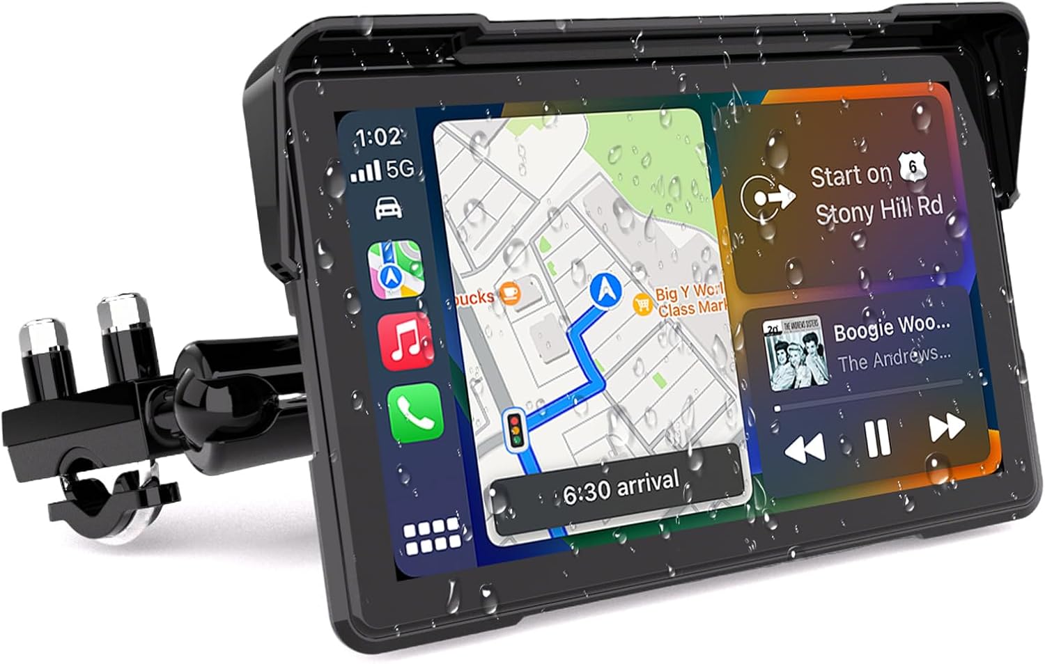 Jelkuz 7 inch motorcycle carplay navigation system front view mounted on handlebars