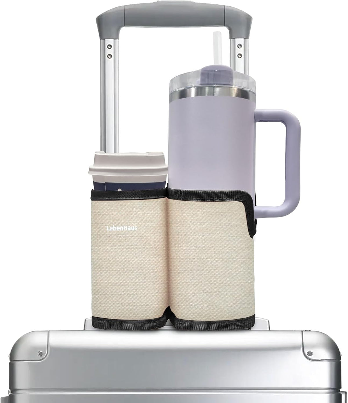 2 in 1 Luggage Cup Holder for Suitcase Airplane Drink Carrier Travel Gray | Airplane cup holder|for stanley cup|Hands Free|Coffee Beverage Organizer Gifts for Travelers - Image 9