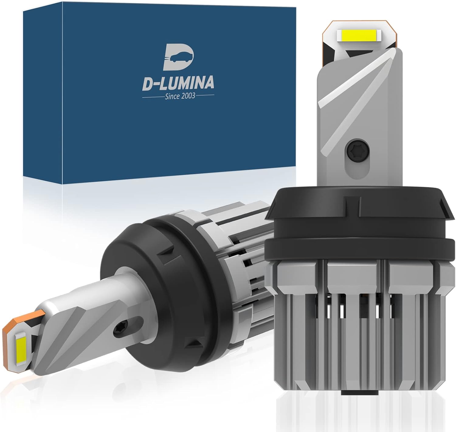 D-Lumina LED backup reverse light bulbs front view showcasing premium dual CSP chips configuration.