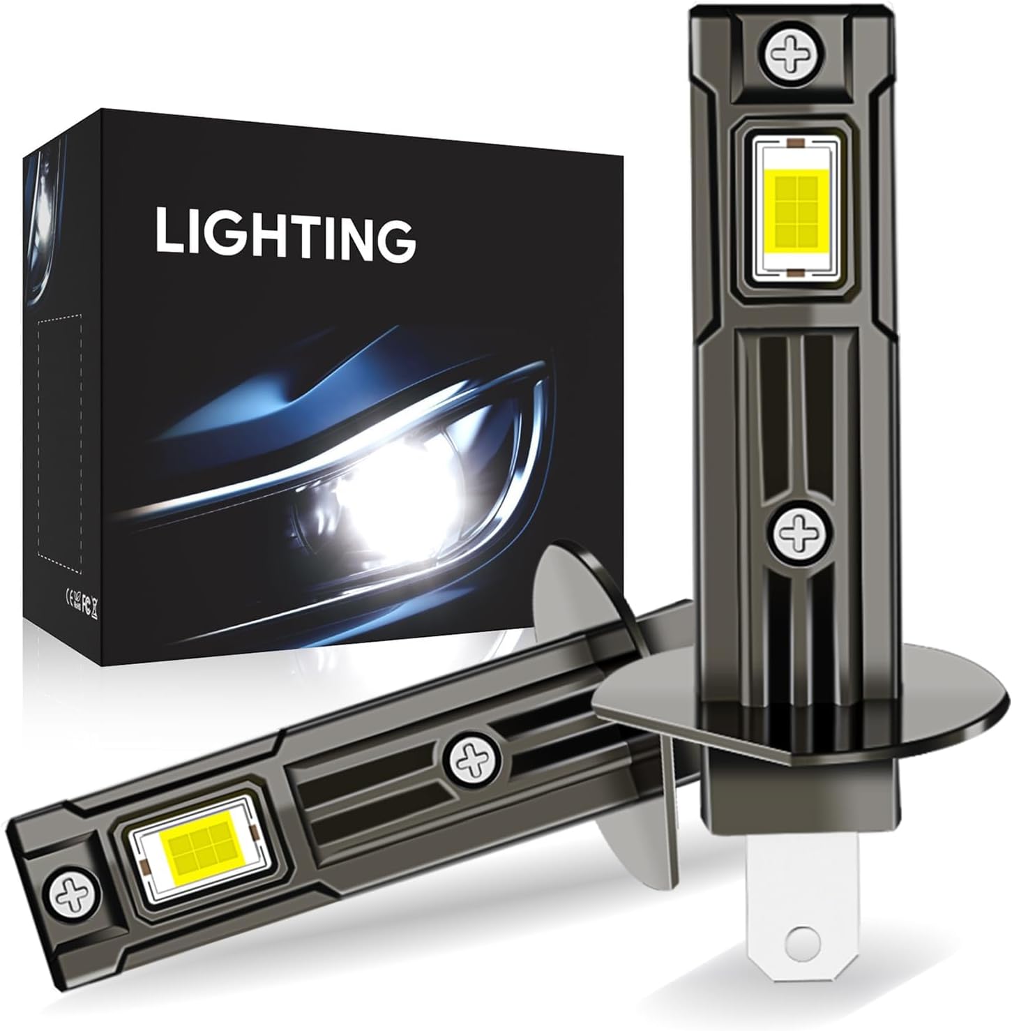 Aunvista H1 LED bulb 2pack front view showcasing premium aviation aluminum build.