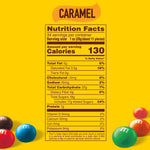 Close up of M&M'S Caramel Milk Chocolate candies showing the candy shell