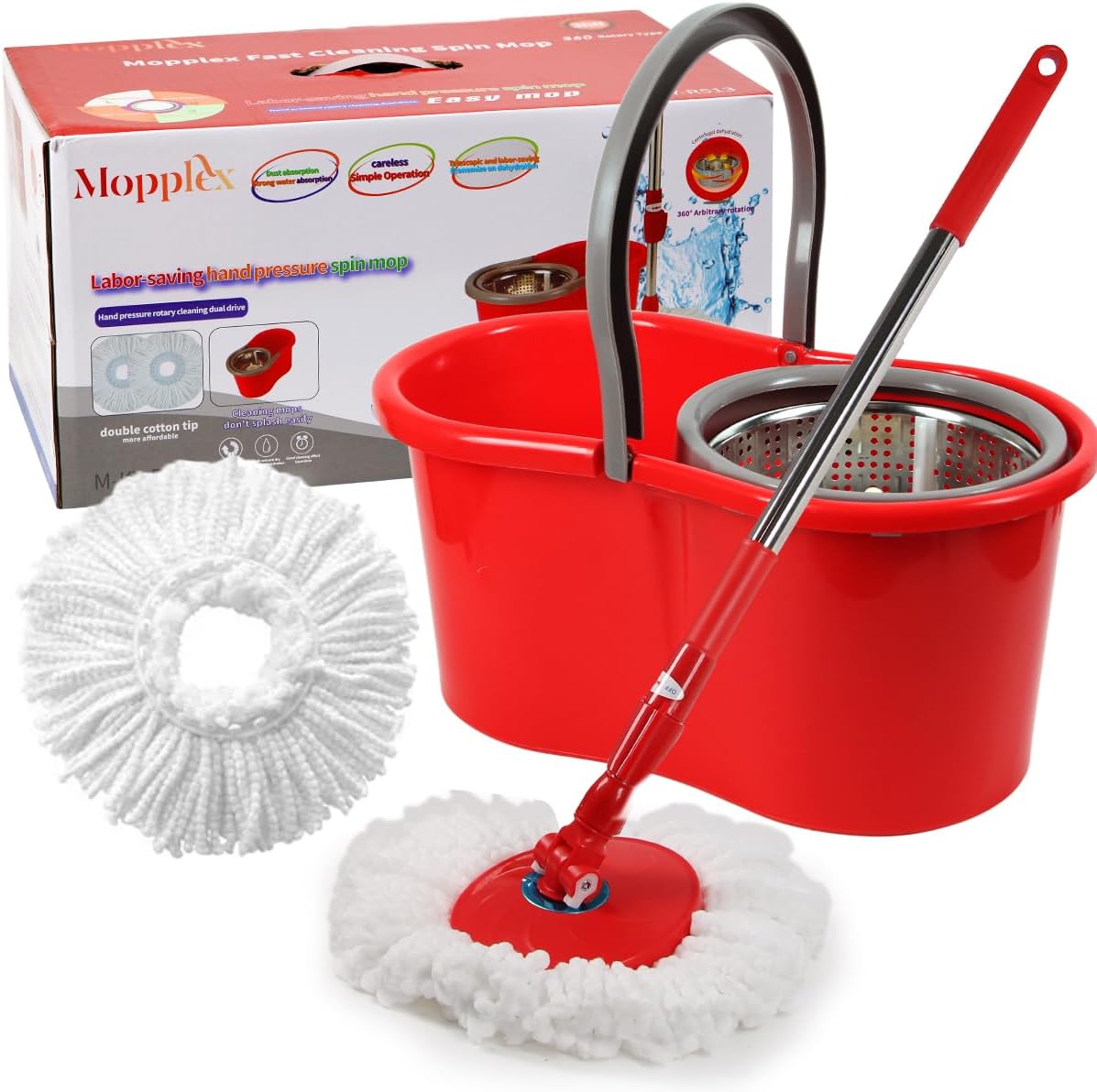 Taktick Mopplex spin mop and bucket set front view for floor cleaning.