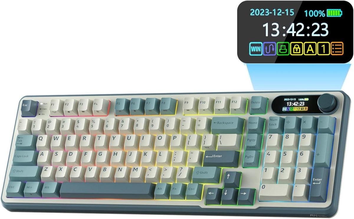 RK ROYAL KLUDGE S98 Wireless Mechanical Keyboard w/Smart Display & Knob | 96% Top Mount RGB Gaming Keyboard BT/2.4G/USB-C, Hot Swappable, Cushioned 5-Layer Noise Dampening, Massive Battery, 98 Keys - Image 15