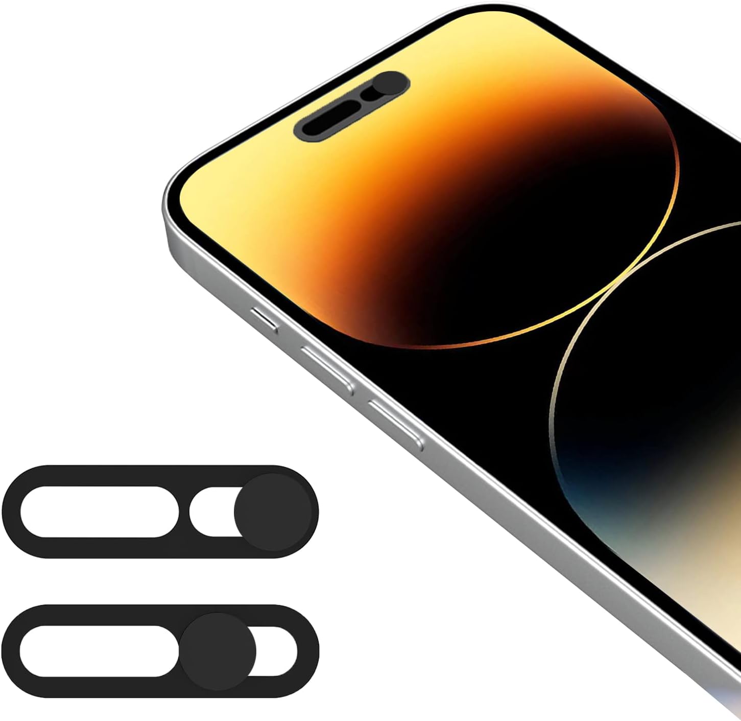 EYSOFT front camera cover for iPhone 14 Pro Max in black front view showing sliding mechanism