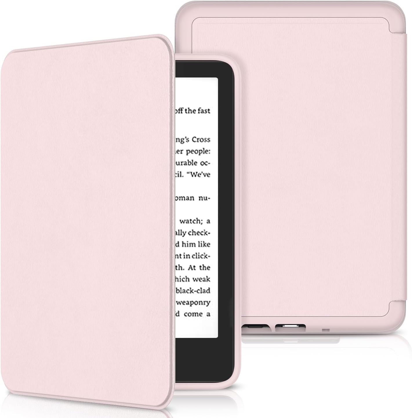 Sanyetral slim PU leather Kindle case front view in light pink