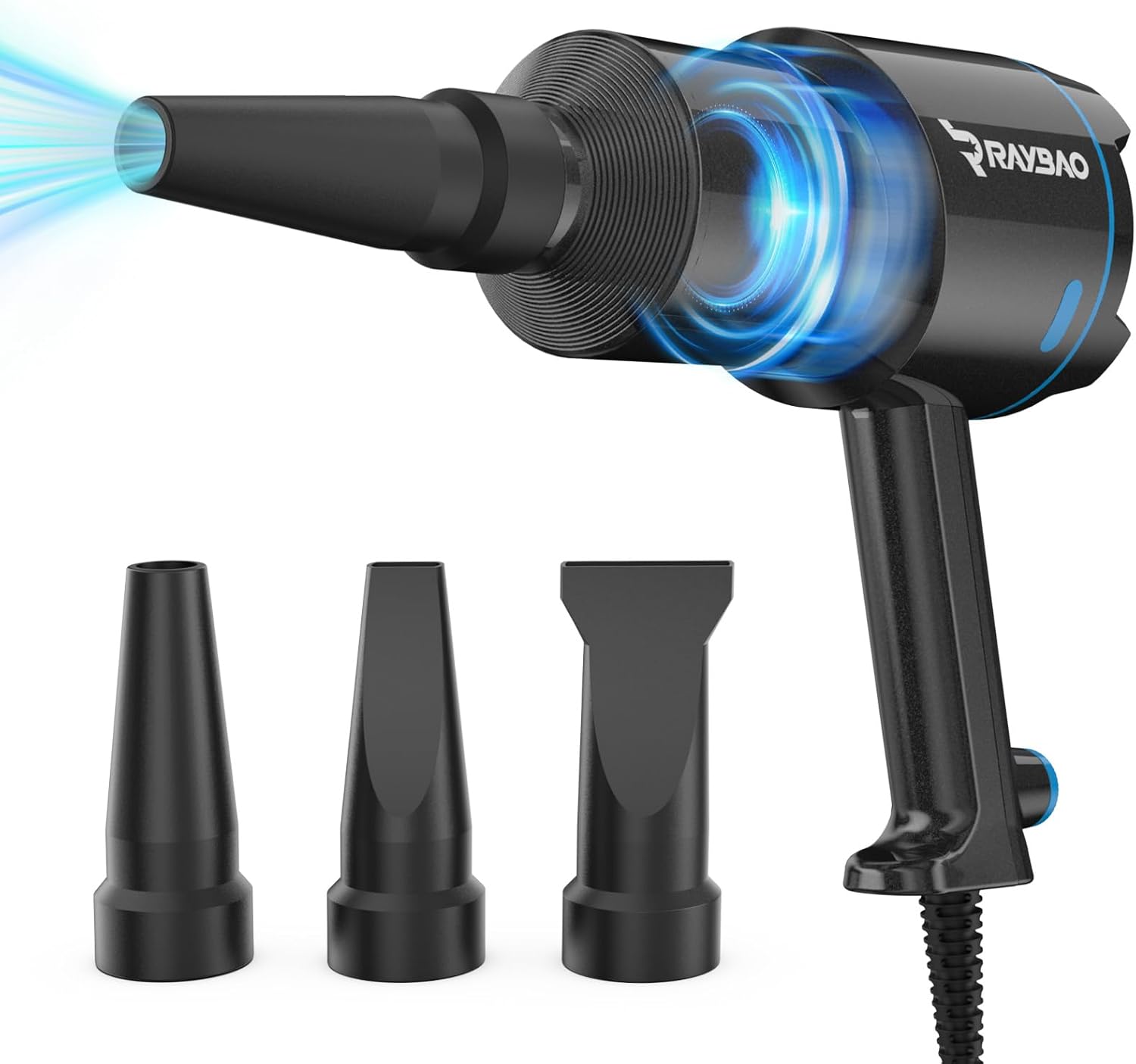 Raybao Air Cannon car dryer blower front view showcasing the heavy duty nozzle and compact design for premium car detailing.