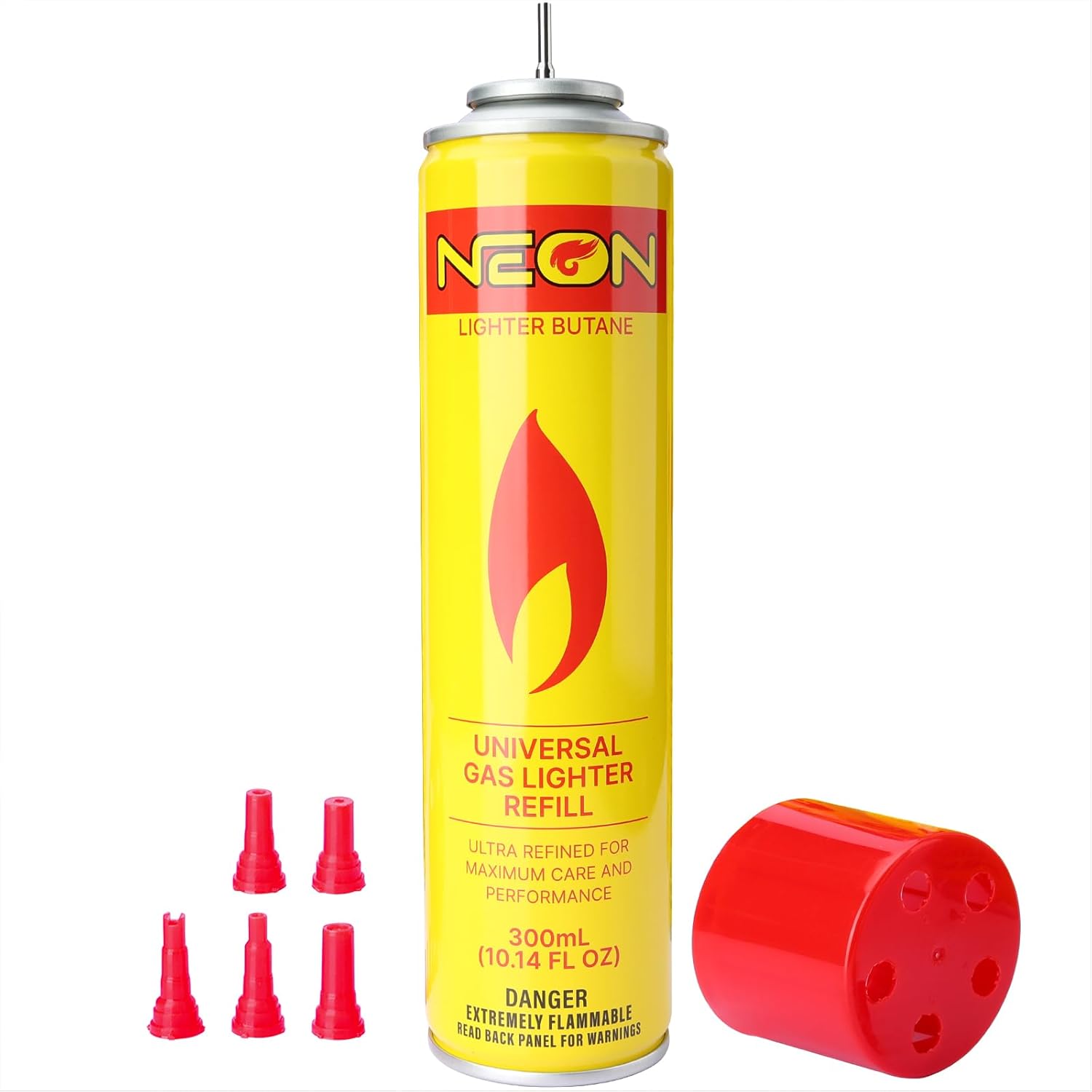 Neon Butane Fuel Refill 300ml front view of yellow canister