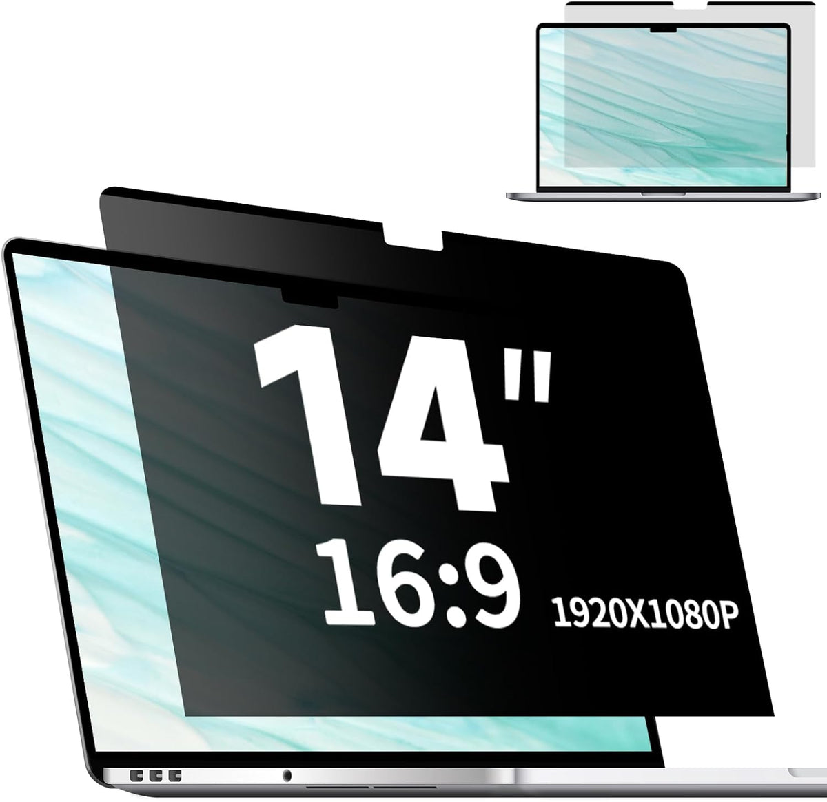 Antogoo V 14 inch magnetic privacy screen front view on laptop