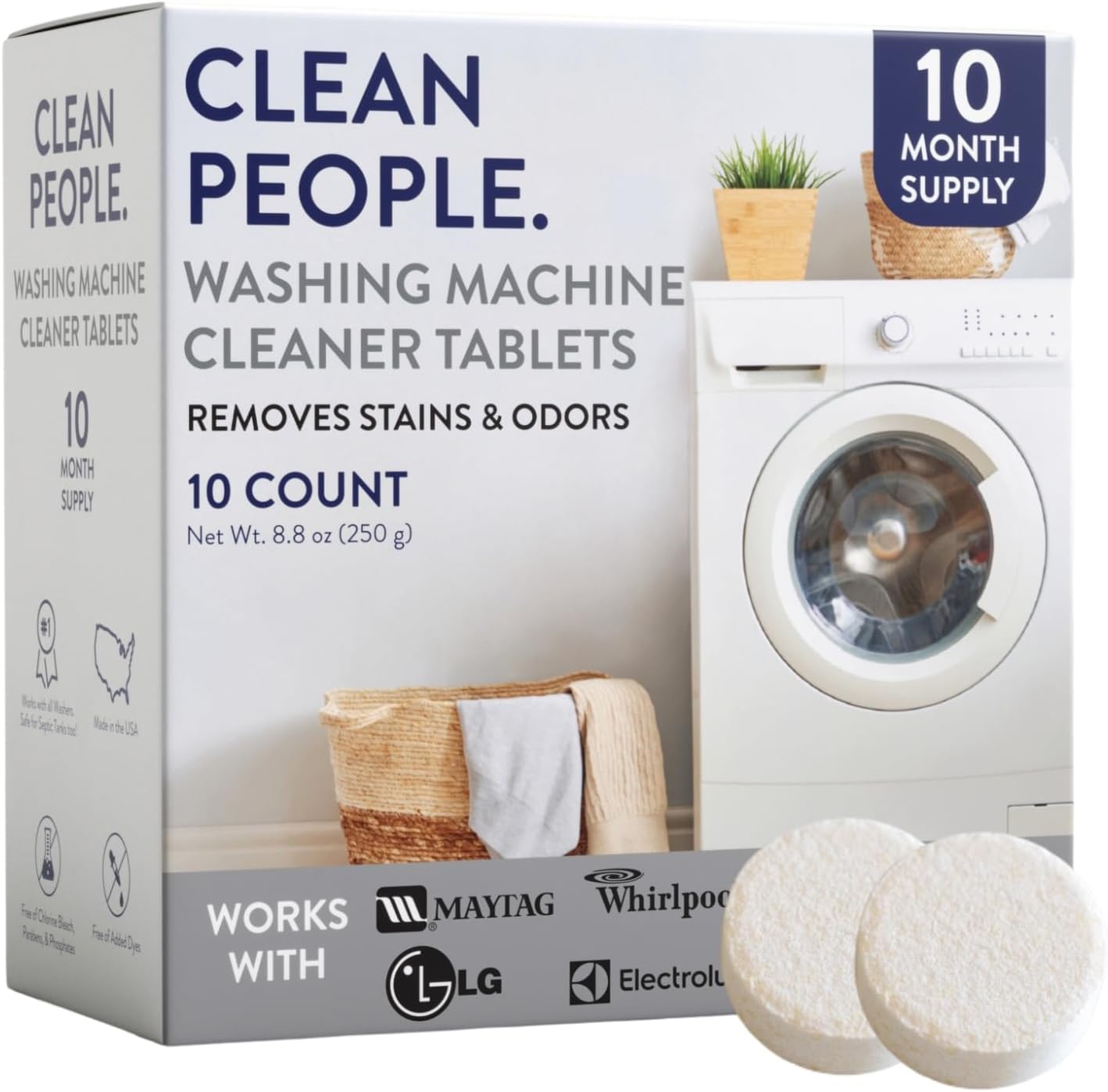 The Clean People Washing Machine Cleaner front view of 10 count box