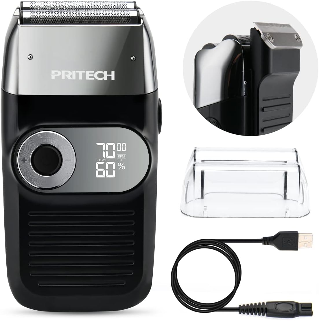 Pritech 2 in 1 electric foil and bald shaver front view