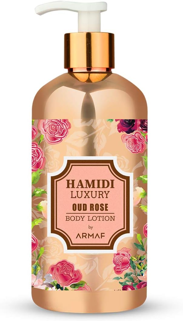 Hamidi Luxury Oud Rose Body Lotion front view bottle packaging moisturizer