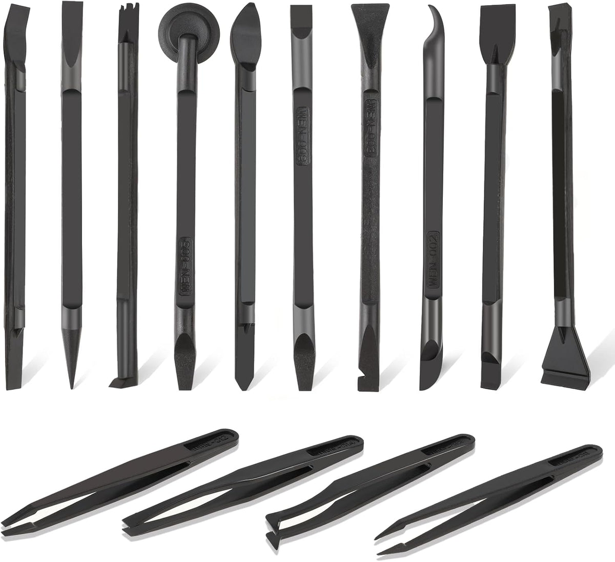 InnoHHustle 14 piece plastic crevice cleaning tool set front view showcasing scrapers and tweezers