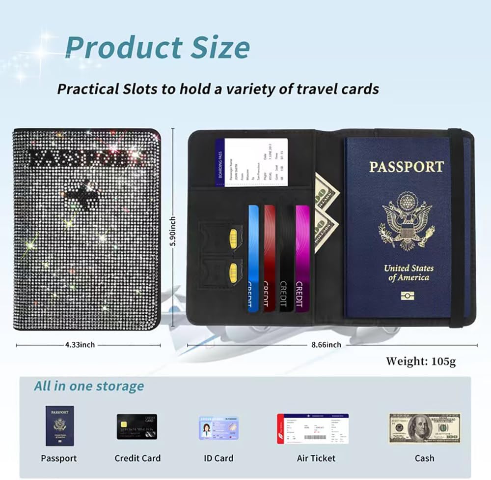 KUPAO bling passport case with elastic band closure