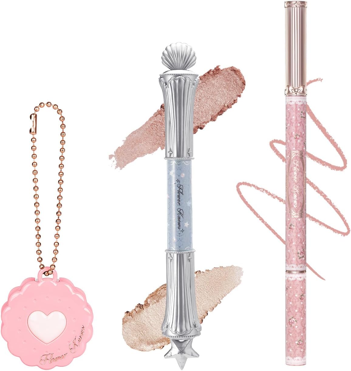 Flower Knows 3-Piece Eye Liner & Shadow Set, Black Gel Eyeliner Pencil, Highlighting Eyeshadow Stick & Mono Eyeshadow Charm (03 Strawberry Pink) - Image 1